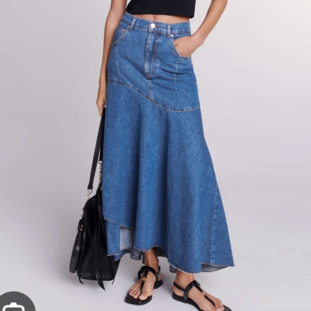 Maje Blue Asymmetrical A-Line Maxi Skirt